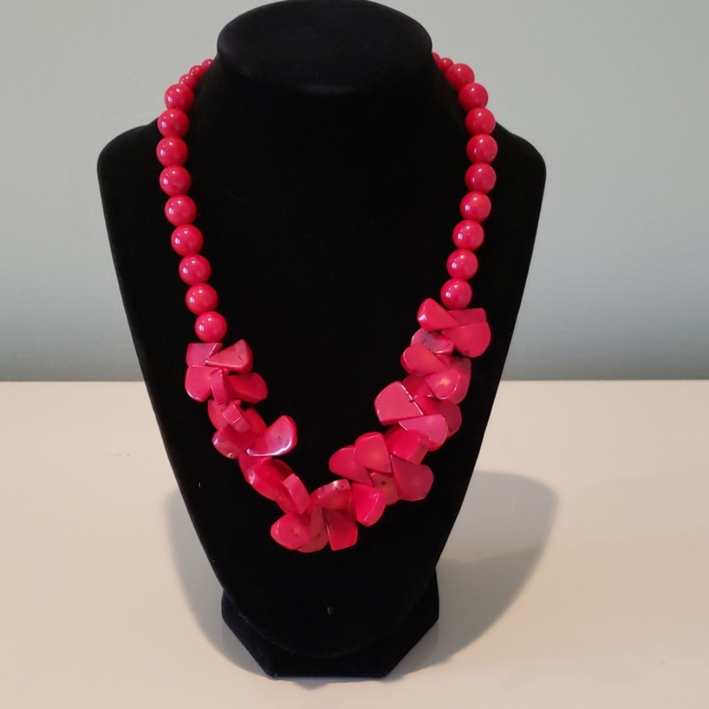 Red floral bead necklace